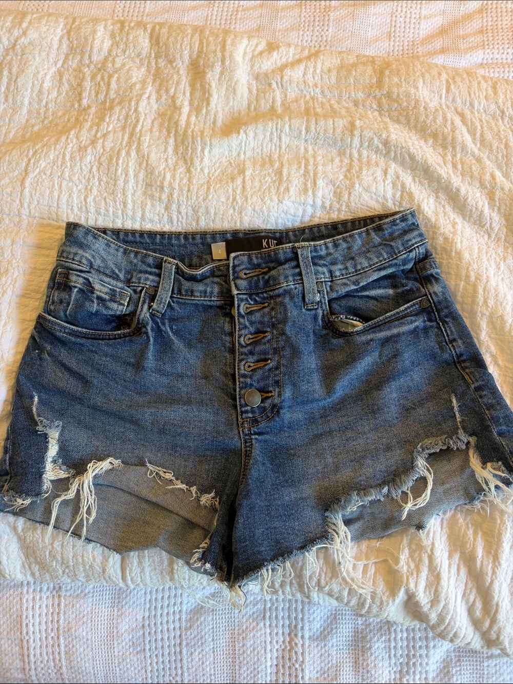 Kut from the Kloth Dark Blue Distressed High-Rise Denim Shorts